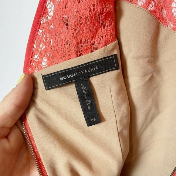 BCBGMAXAZRIA Womens Alice Coral Lace Mini Sheath Dress Sz 6 Sleeveless Back Zip - Picture 3 of 7